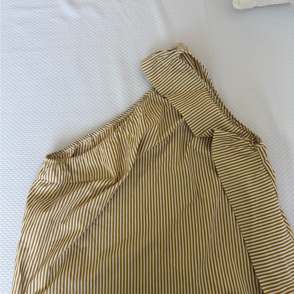 Brand New Without Tags Shein One-Shoulder Striped Dress In Mustard And White